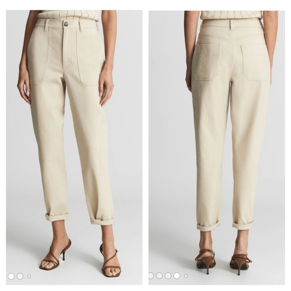 Reiss Cream High-Waist Tapered Pants